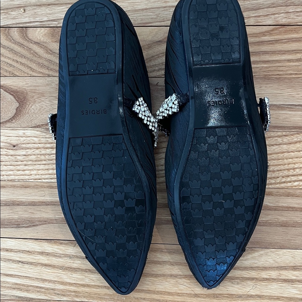 Birdies Black Flats Goldfinch Crystal Pointed Toe Strap Flat 8.5 - Picture 2 of 3